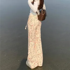 Drawstring Waist Dog Print Flared Pants