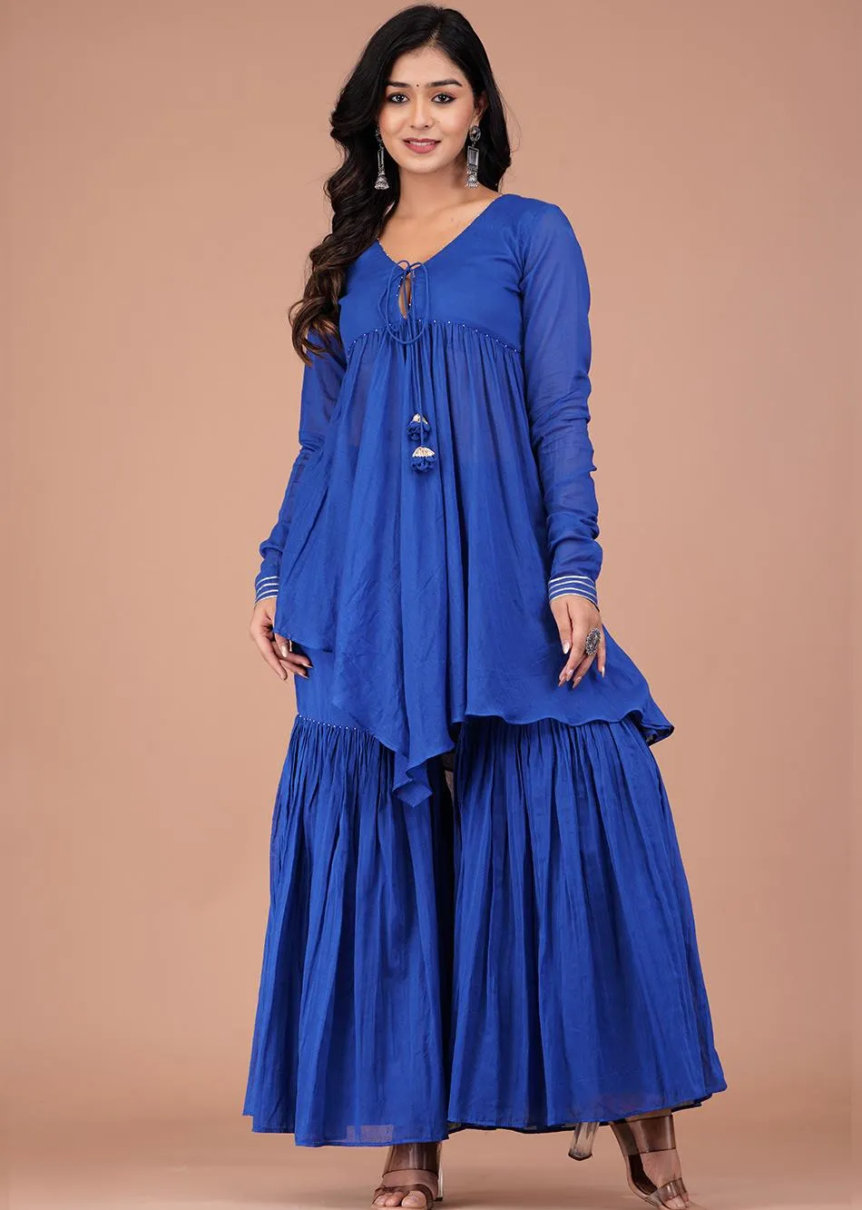 Egyptian Blue High-Low Top And Sharara (Set of 3)