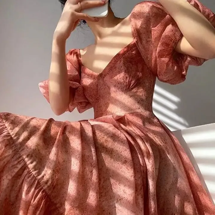 Elegant Short Sleeve Chiffon Midi Dress