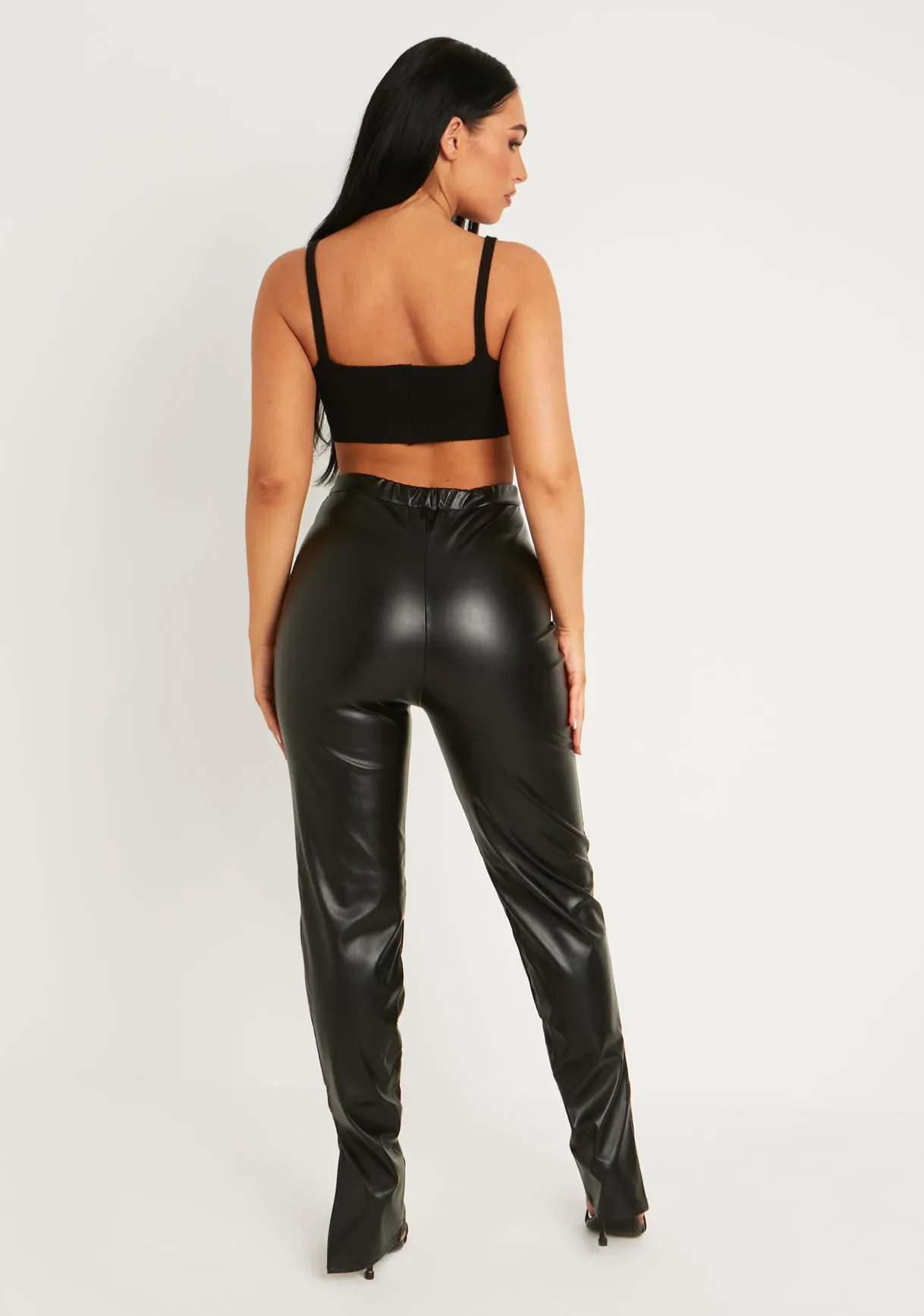Esperanza Black Vegan Leather Side Split Leggings