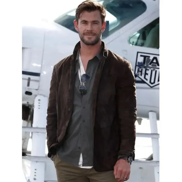 Extraction 2 Chris Hemsworth Tyler Rake Brown Suede Leather Jacket