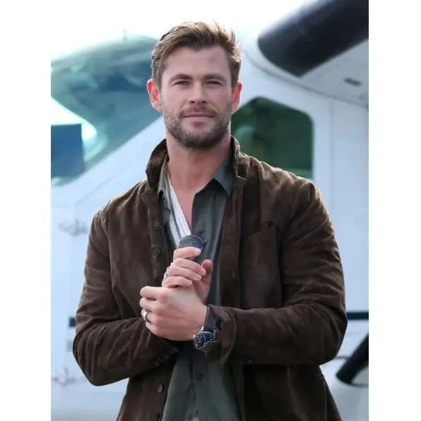 Extraction 2 Chris Hemsworth Tyler Rake Brown Suede Leather Jacket