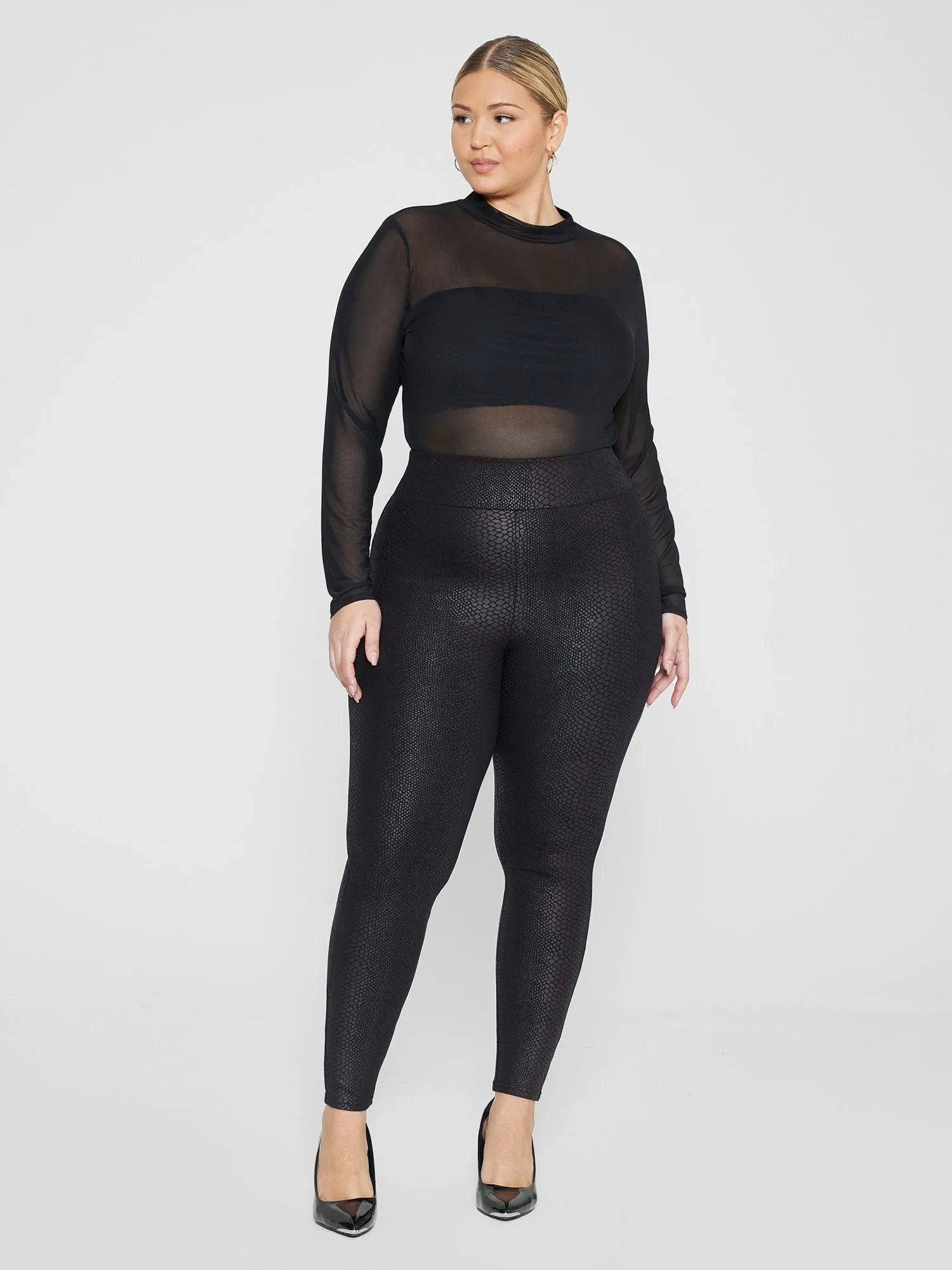 Fashion To Figure - Jianna Snakeskin Texture Coated Ponte Knit Leggings