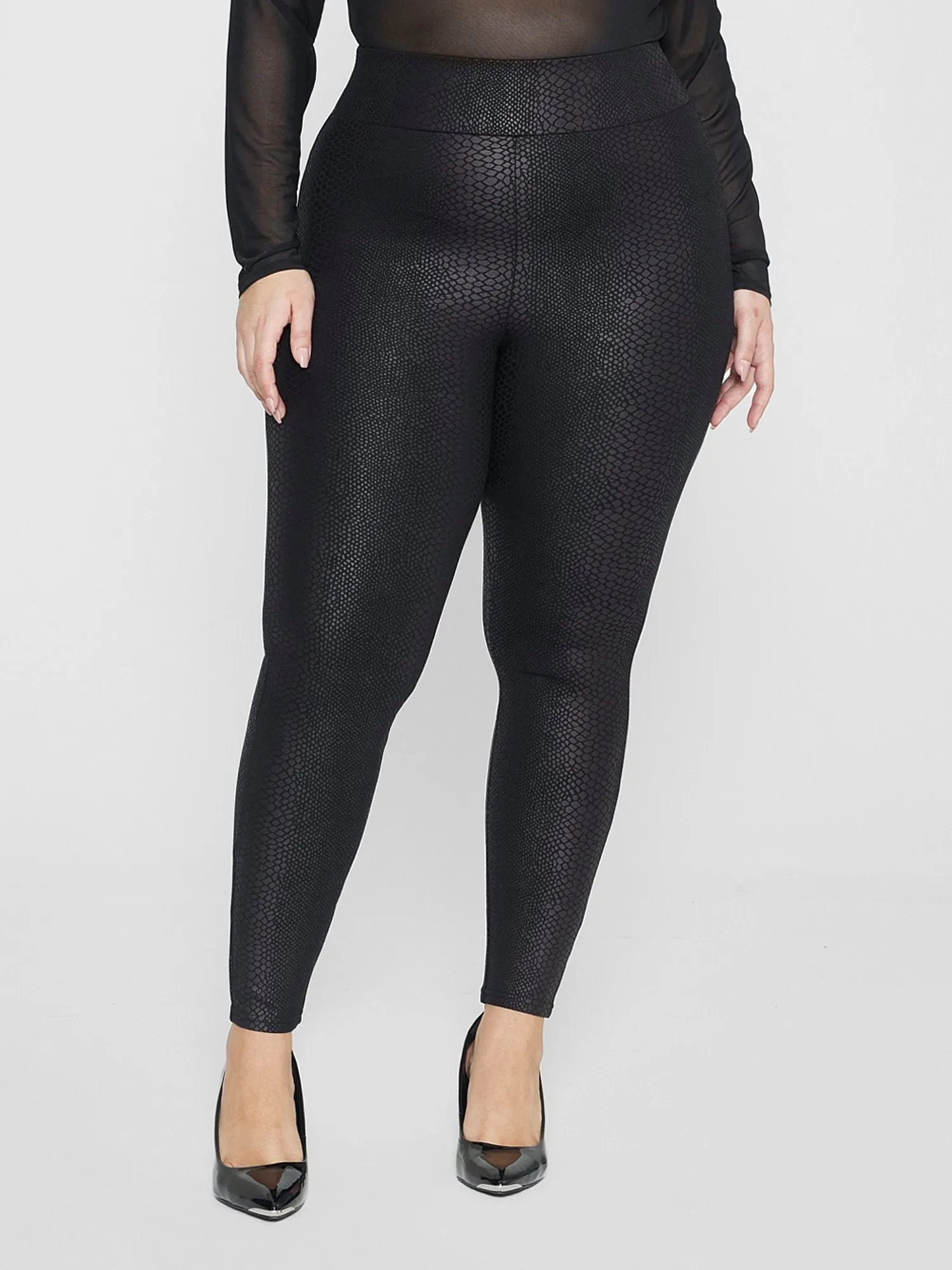 Fashion To Figure - Jianna Snakeskin Texture Coated Ponte Knit Leggings