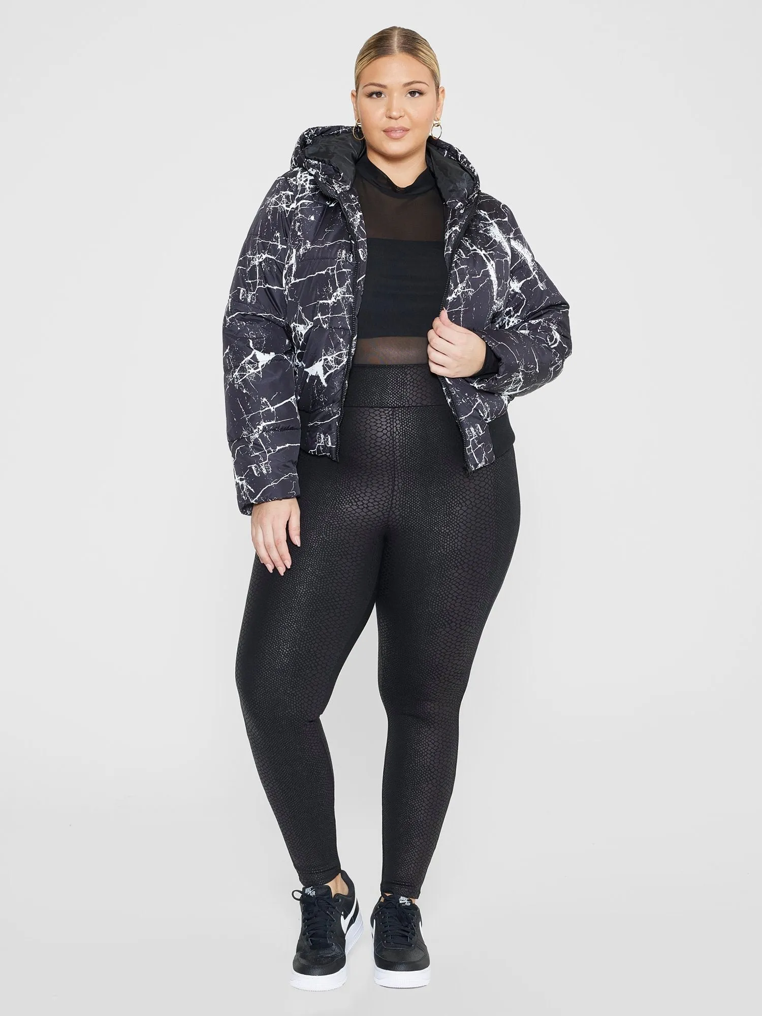 Fashion To Figure - Jianna Snakeskin Texture Coated Ponte Knit Leggings