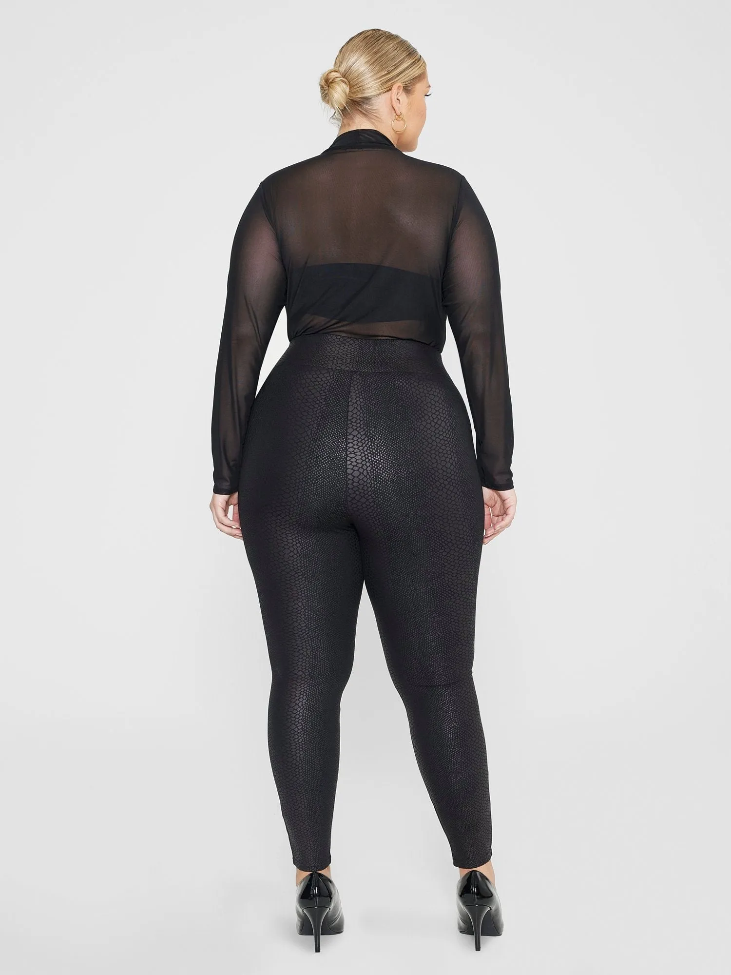 Fashion To Figure - Jianna Snakeskin Texture Coated Ponte Knit Leggings