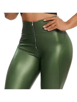 Fashion Zipper Women Pu Legging High Waist Push Up Leather