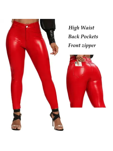 Fashion Zipper Women Pu Legging High Waist Push Up Leather