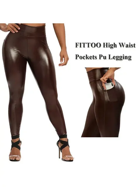 Fashion Zipper Women Pu Legging High Waist Push Up Leather