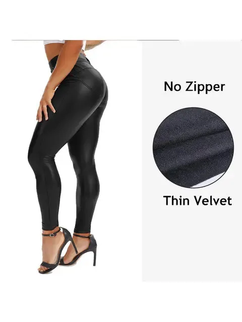 Fashion Zipper Women Pu Legging High Waist Push Up Leather