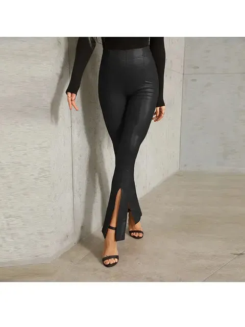 Fashion Zipper Women Pu Legging High Waist Push Up Leather