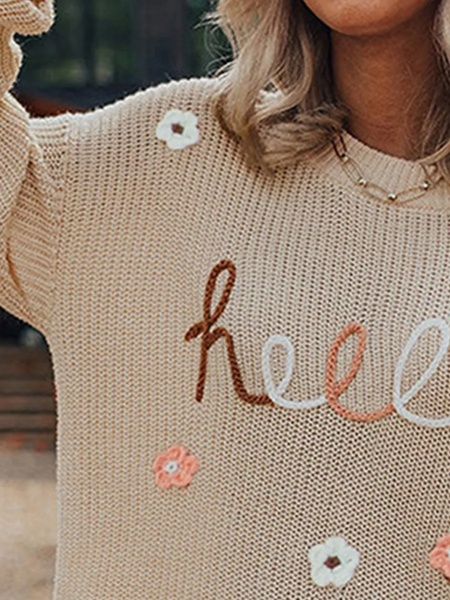 Fashionable Round Neck Embroidered Knitted Versatile Sweater