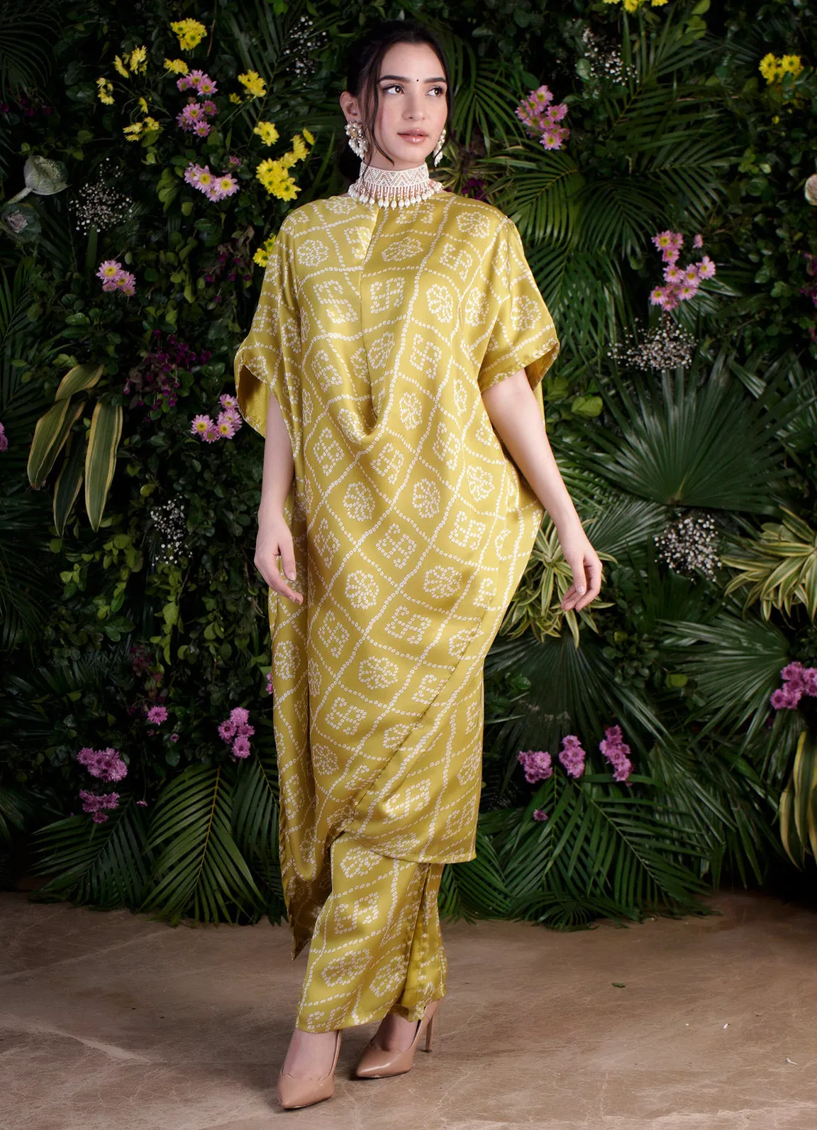Fiza Lime Bandhani Flared Pants