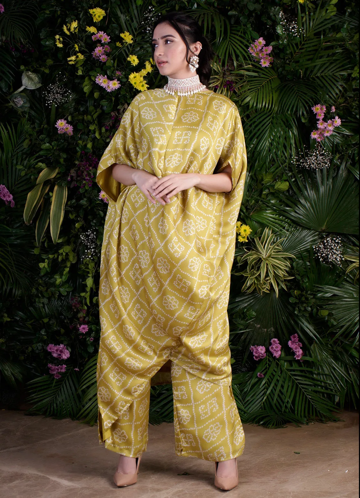Fiza Lime Bandhani Flared Pants