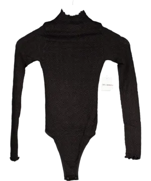 Free People Black Mara Mock Neck Long Sleeve Bodysuit UK M/L