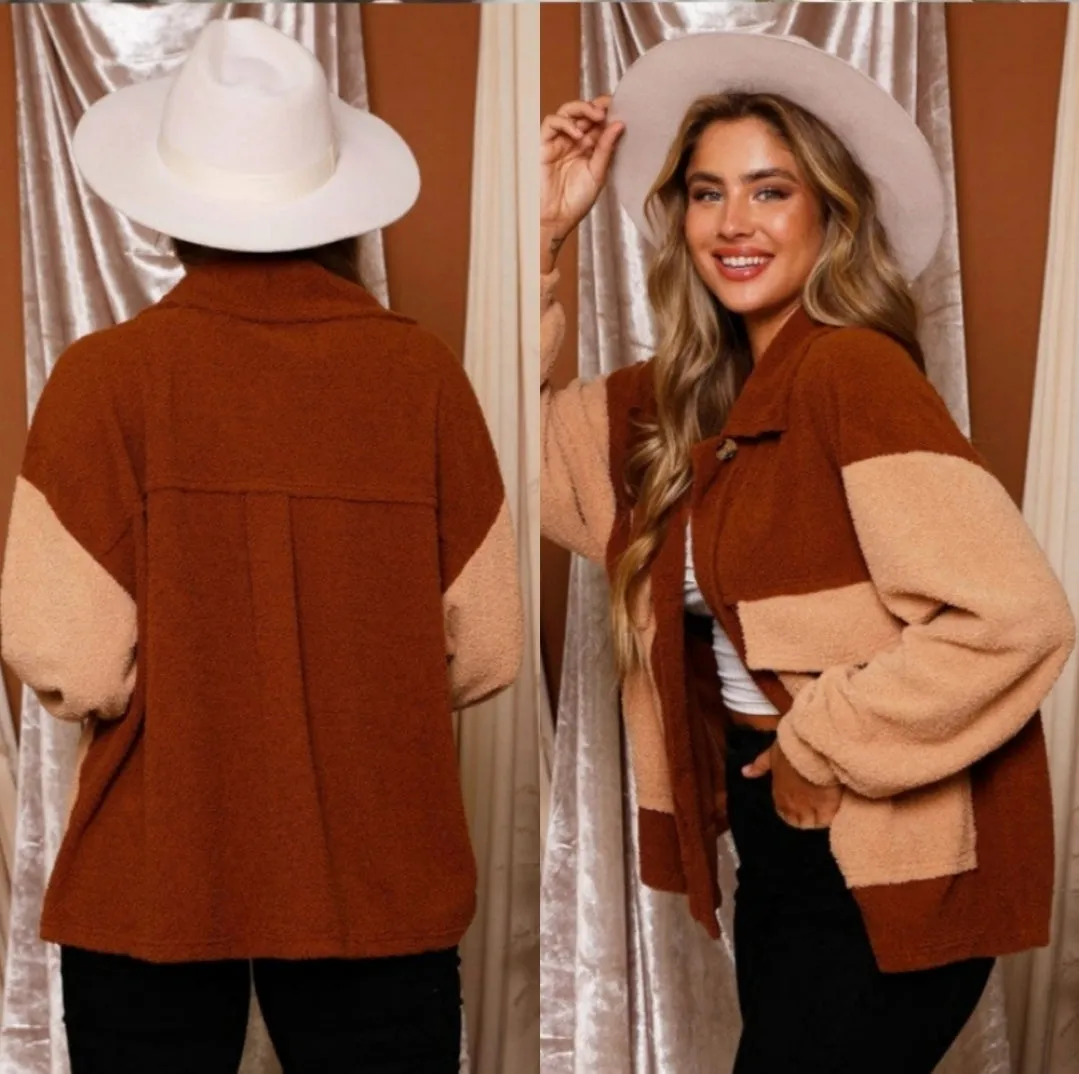 Fuzzy Color Block Jacket