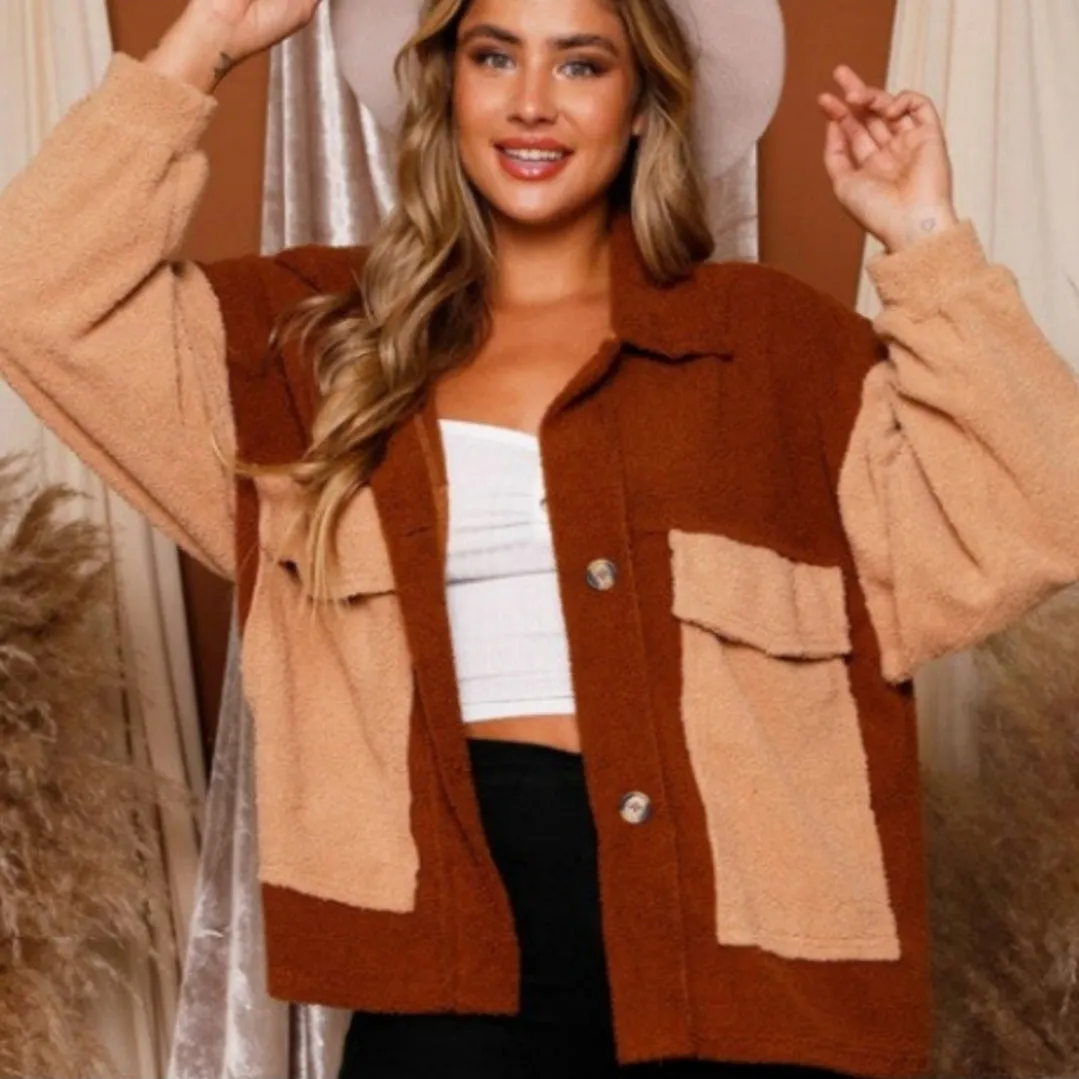Fuzzy Color Block Jacket