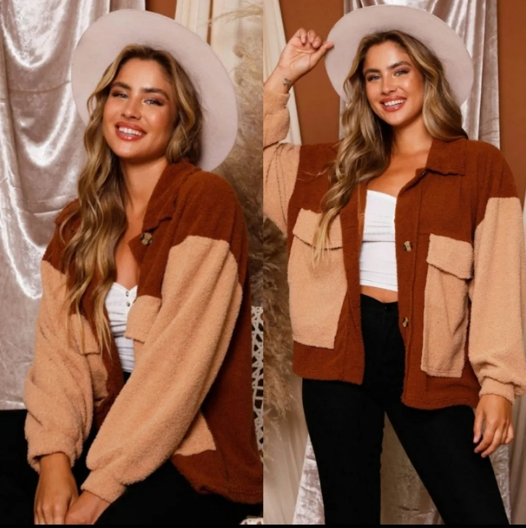 Fuzzy Color Block Jacket