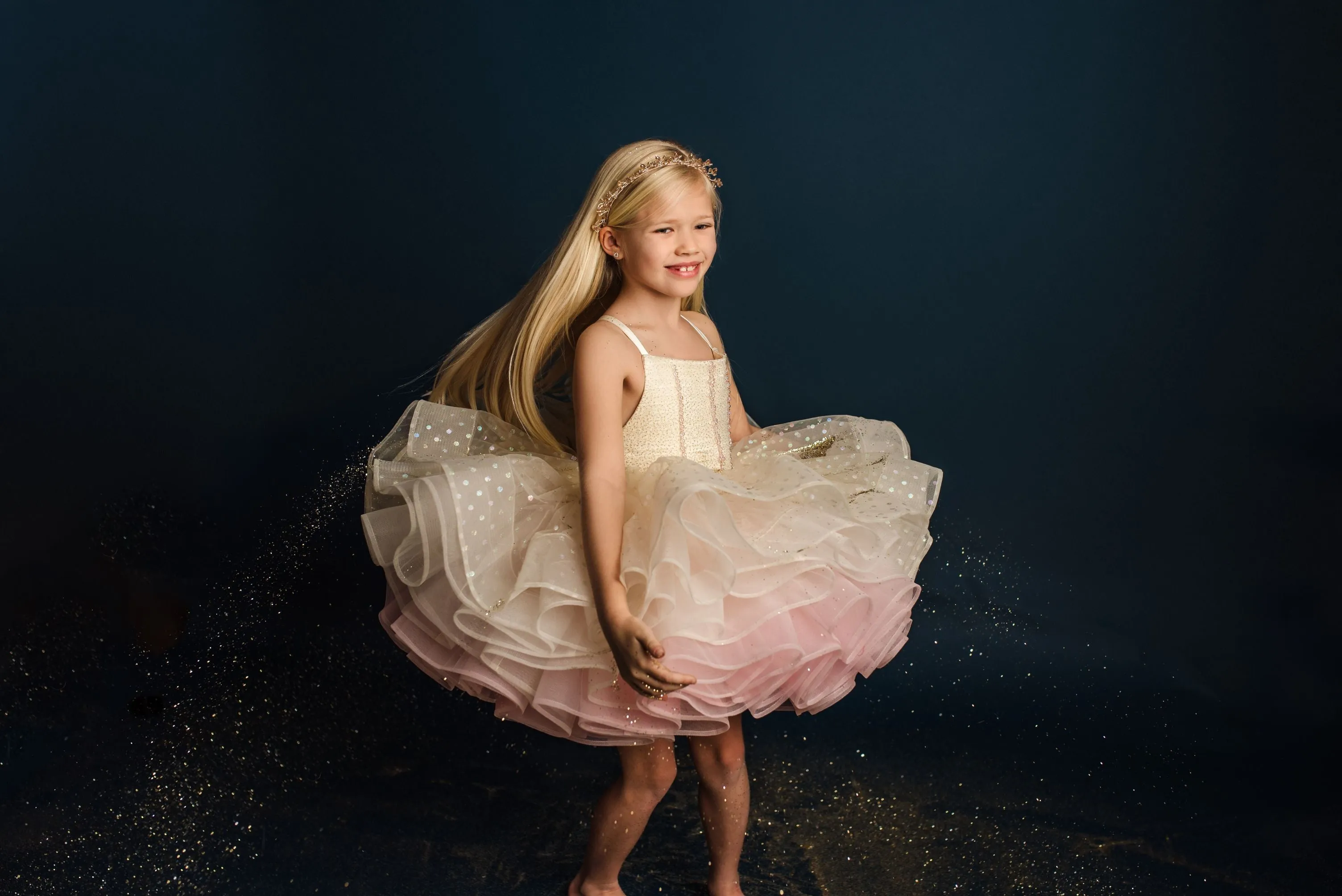 Glitter Champagne Confetti - Petal  Length Dress (3 Year-Petite 5 Year)
