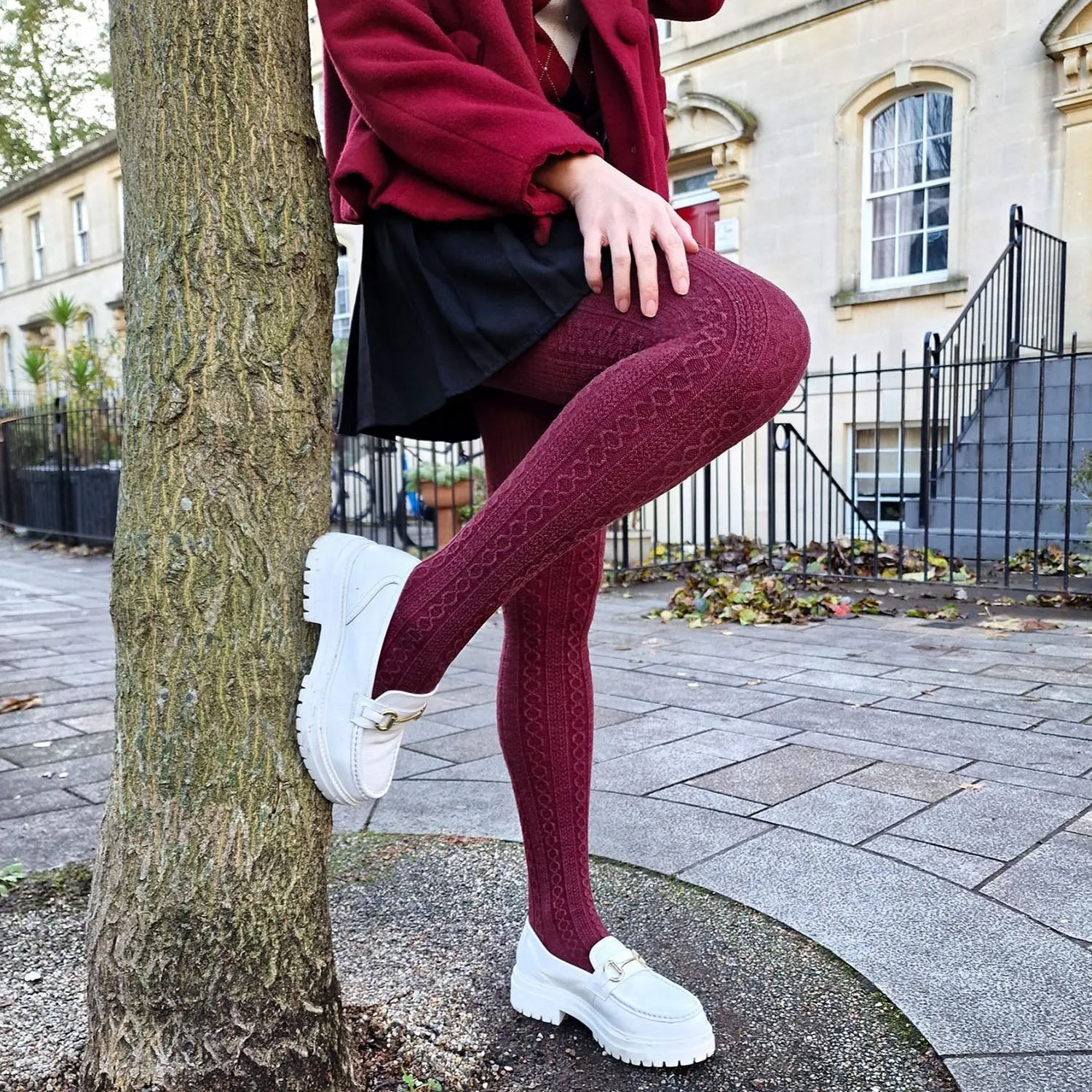 Grannies Cable Knit Wool Tights V2 - Roast