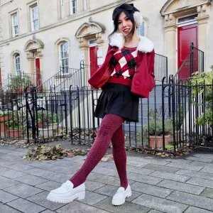 Grannies Cable Knit Wool Tights V2 - Roast