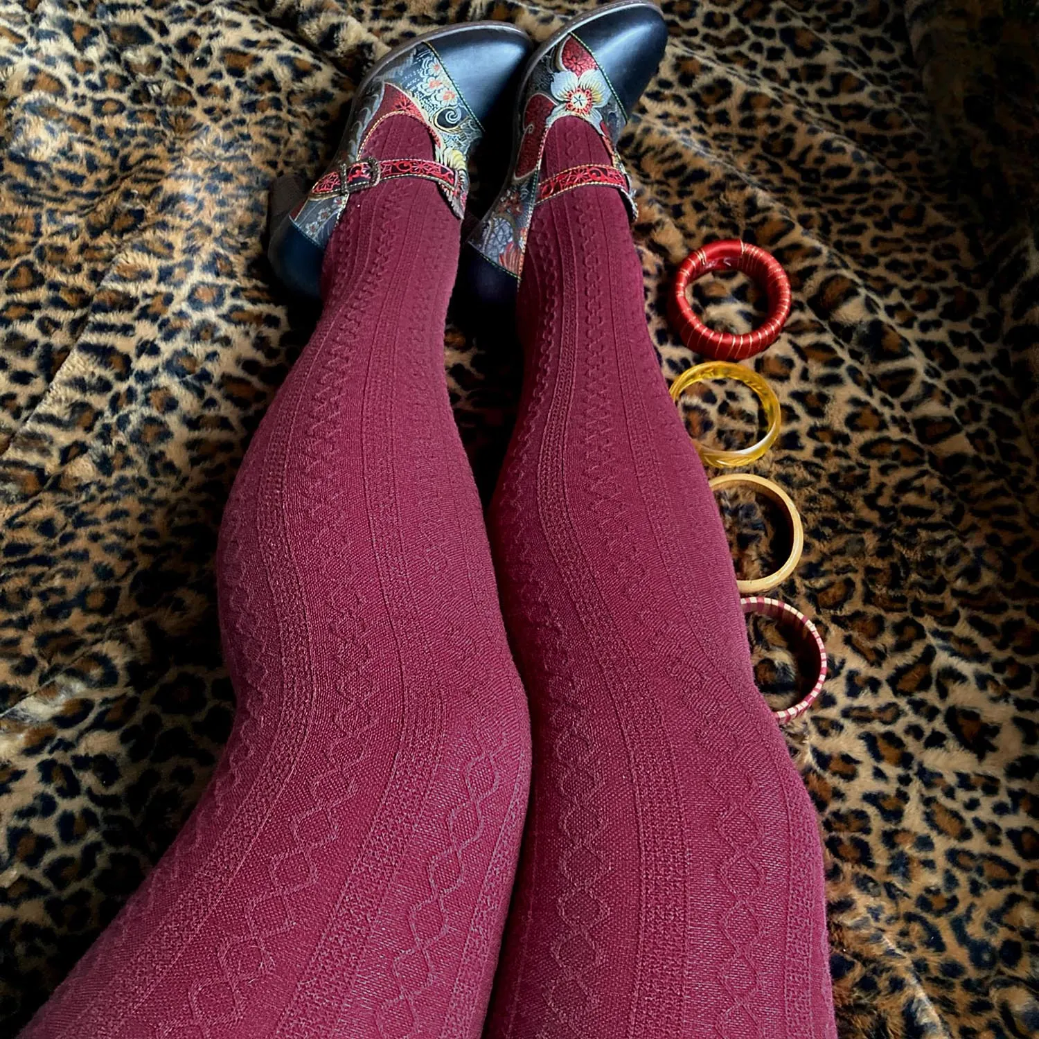 Grannies Cable Knit Wool Tights V2 - Roast