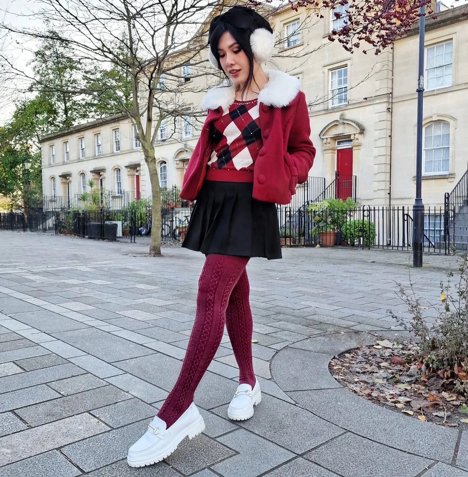 Grannies Cable Knit Wool Tights V2 - Roast