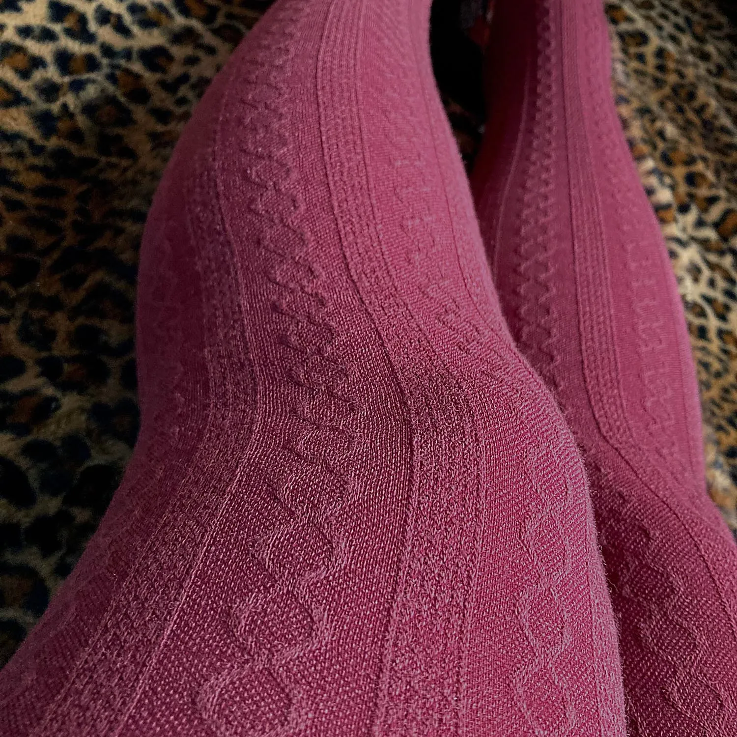 Grannies Cable Knit Wool Tights V2 - Roast
