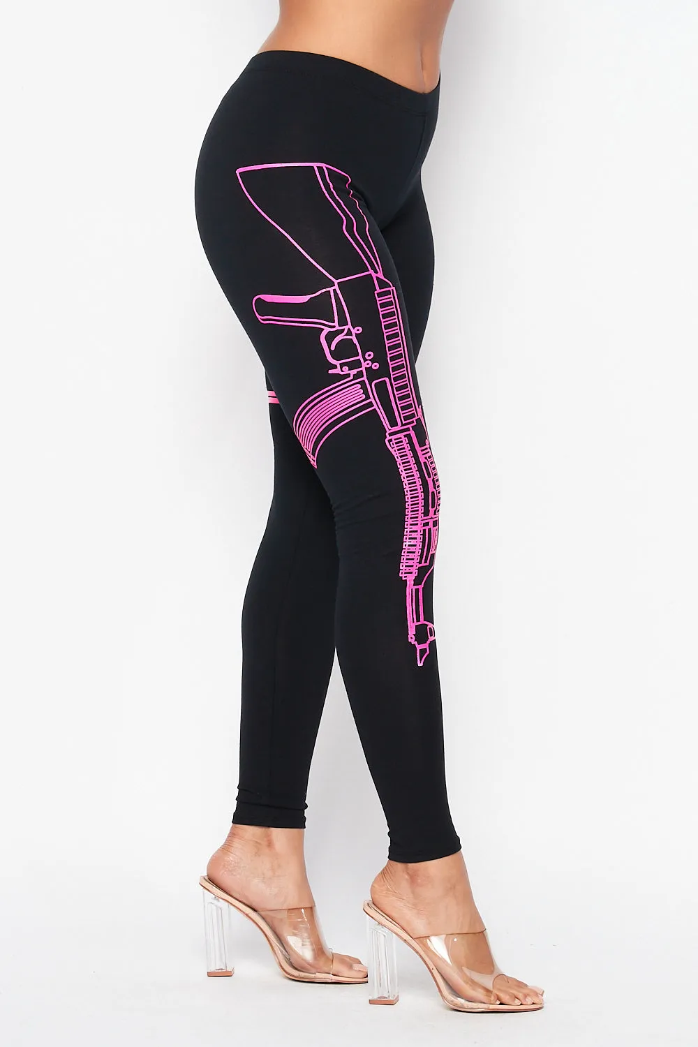 Guns Out Machine Gun Black W/ Neon Pink Leggings - Plus Sizes Available