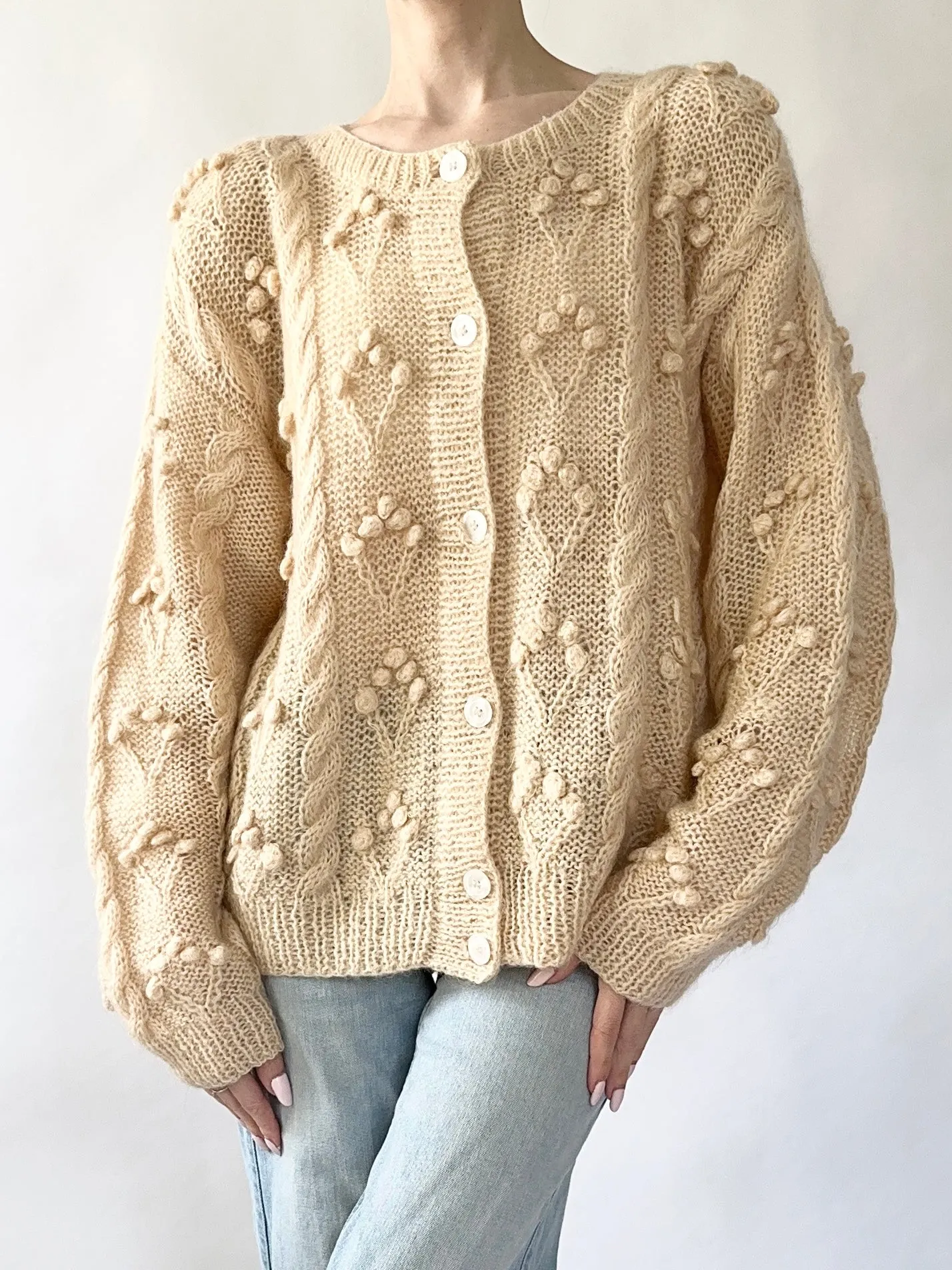 Hand Knit Mohair Pom Pom Sweater (M)