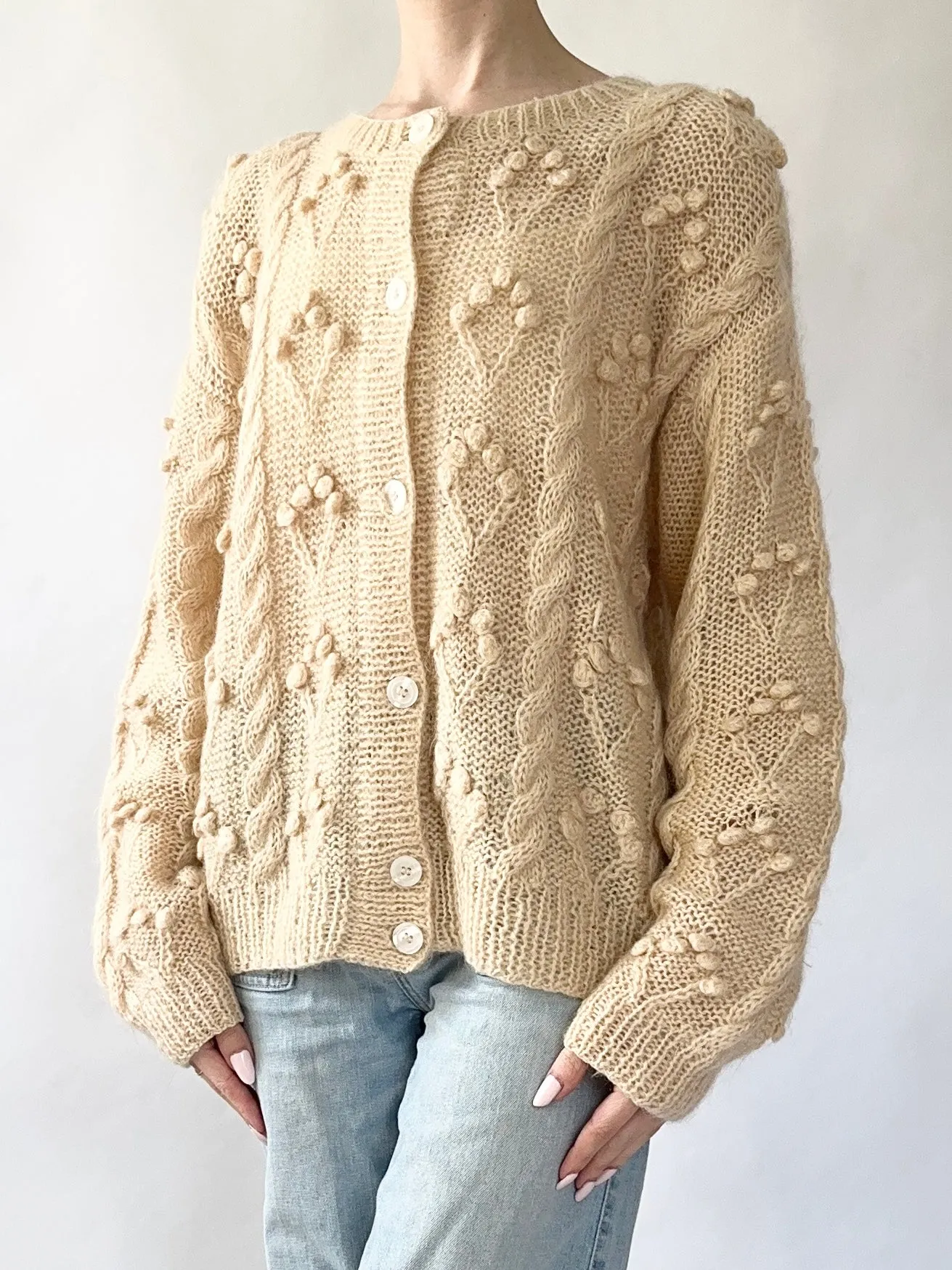 Hand Knit Mohair Pom Pom Sweater (M)