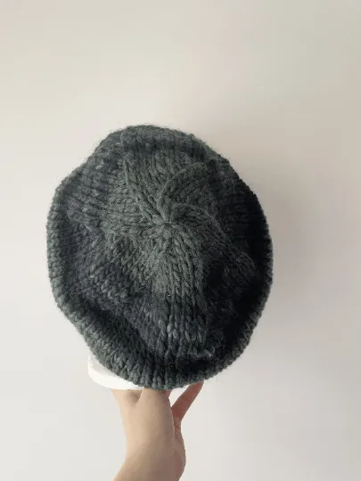 Hand knit Wool blend Beret in Purple or Grey mix | thick slouch Hat | knit autumn or winter beret