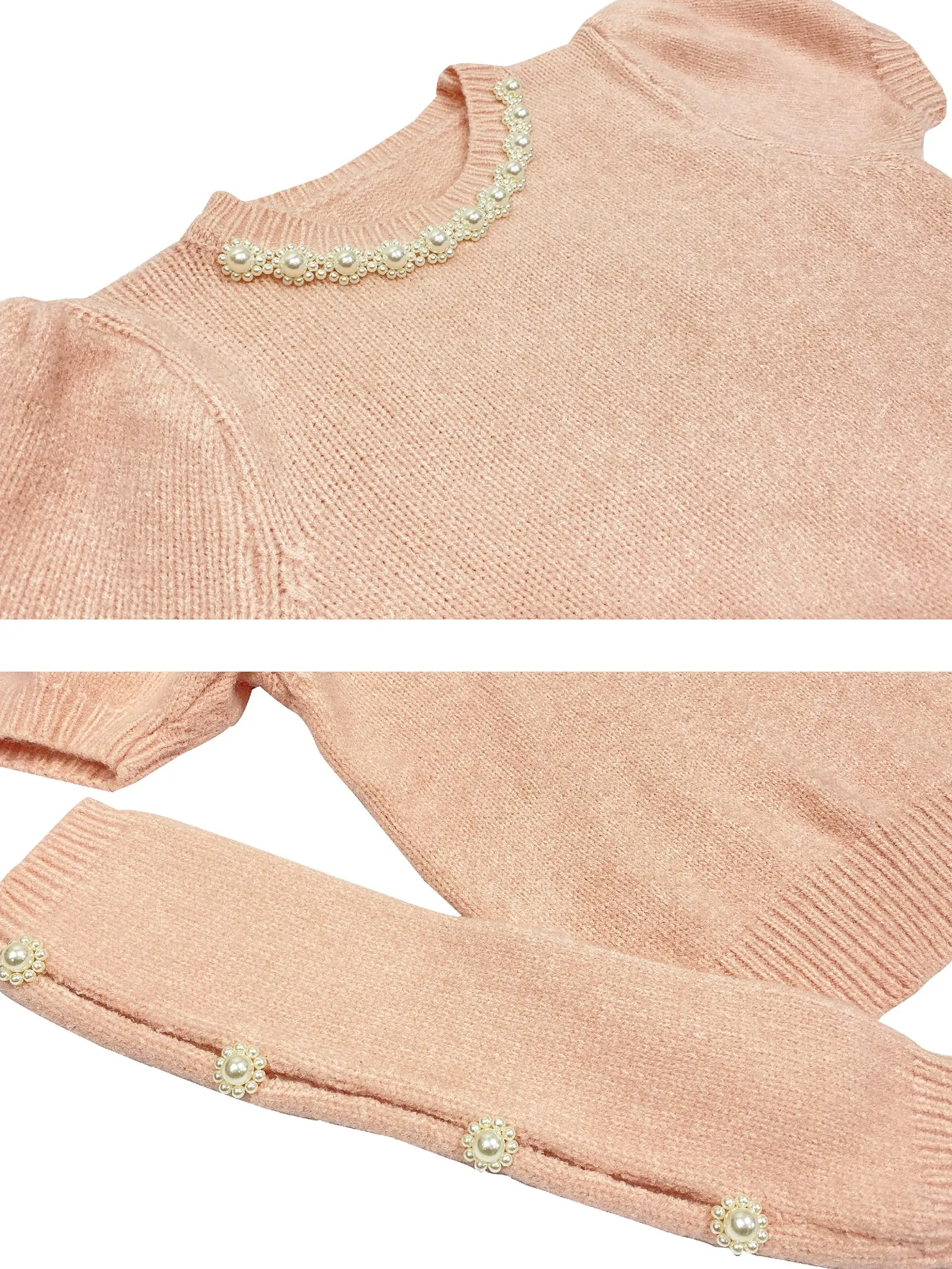 Heart Pearl Embellished Furry High-waisted Slip Dress & Top