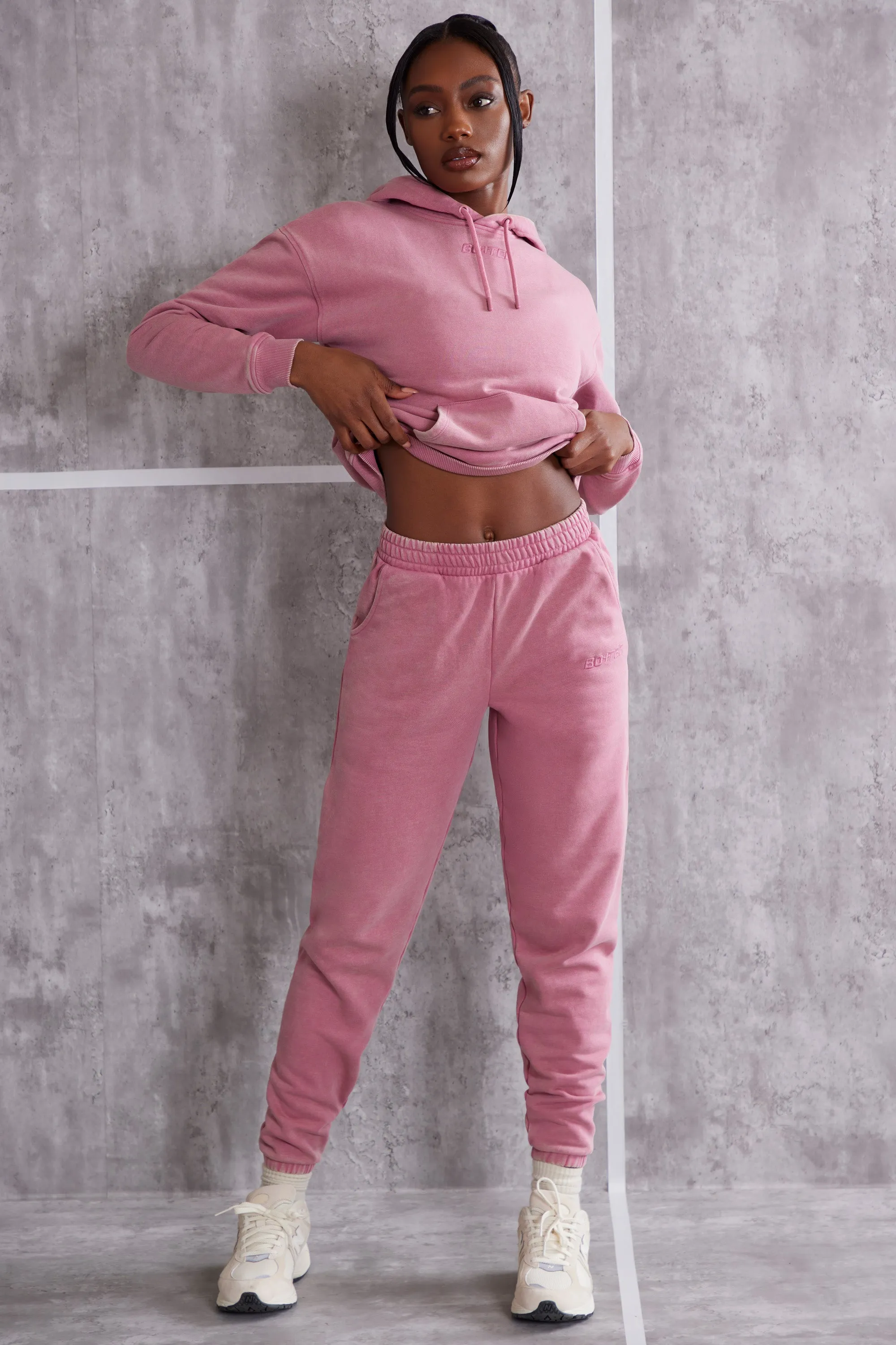 High Waist Cuffed Joggers in Rose