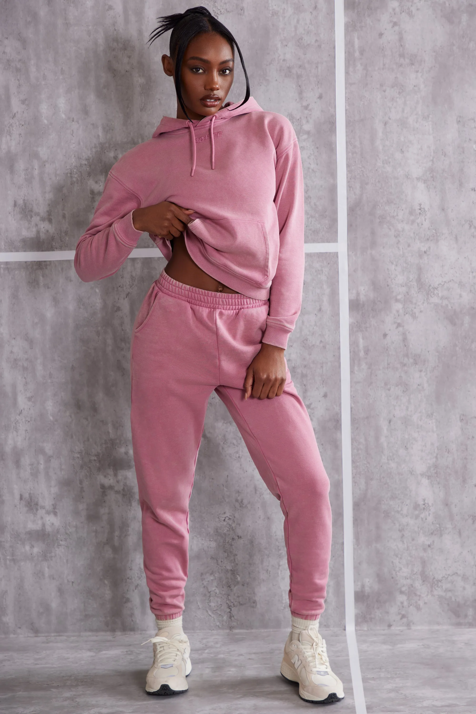 High Waist Cuffed Joggers in Rose
