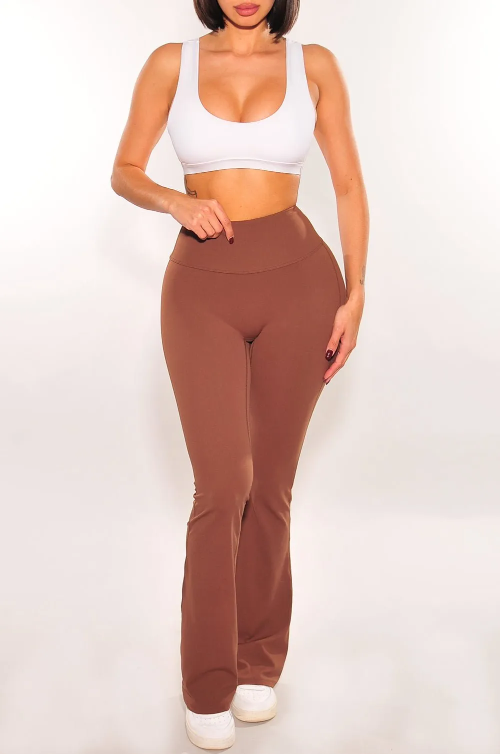 HMS Fit: Chocolate High Waist Flared Scrunch Butt Leggings