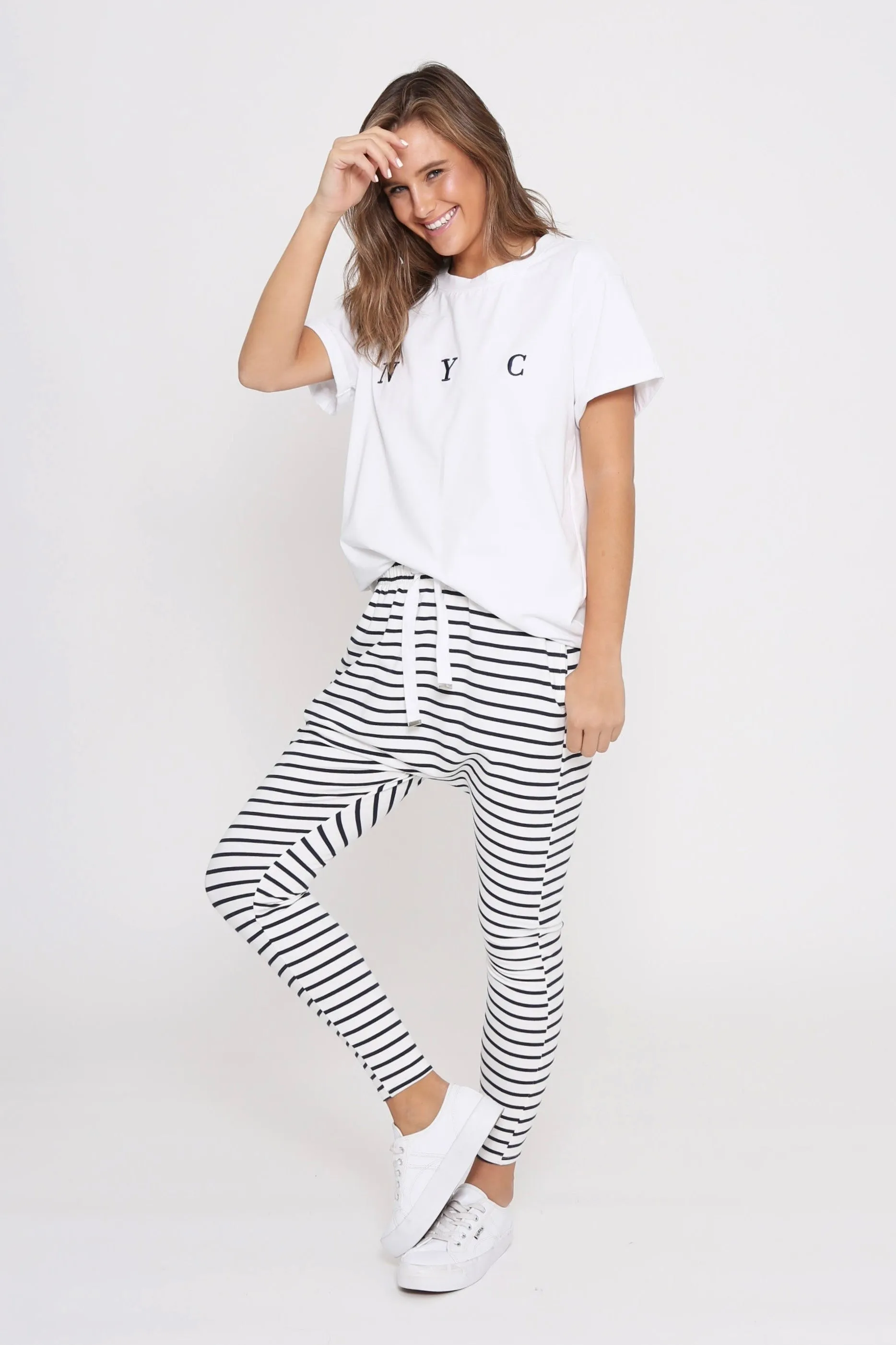 Jordan Joggers - White/Navy Stripe