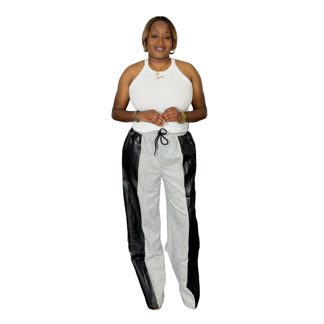 'Karlin' Leather Combo Joggers