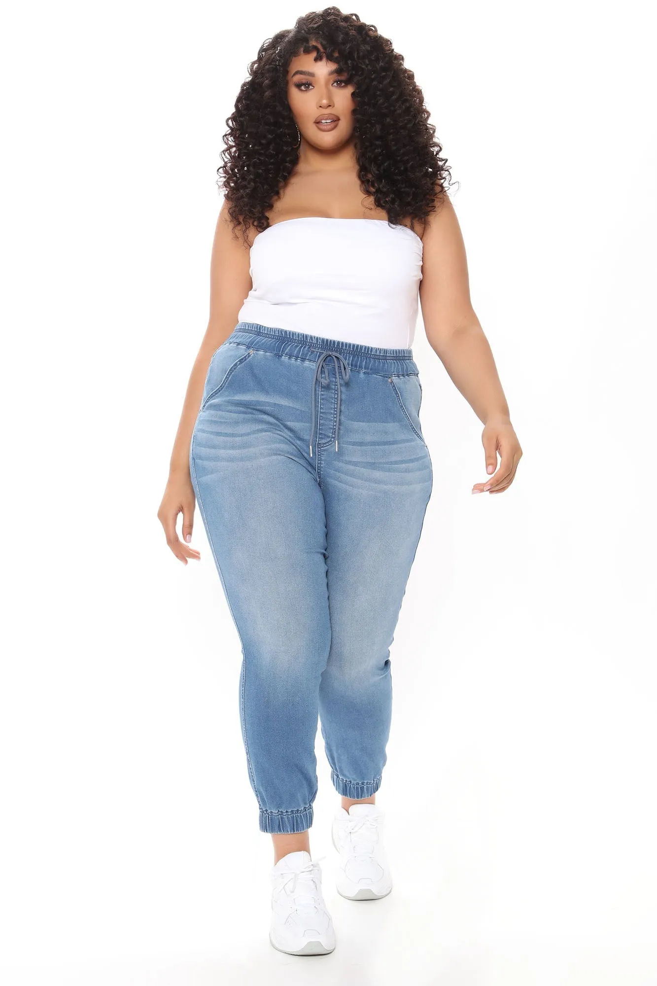KittenAlarm - A Soft Touch Knit Denim Joggers - Light Blue Wash