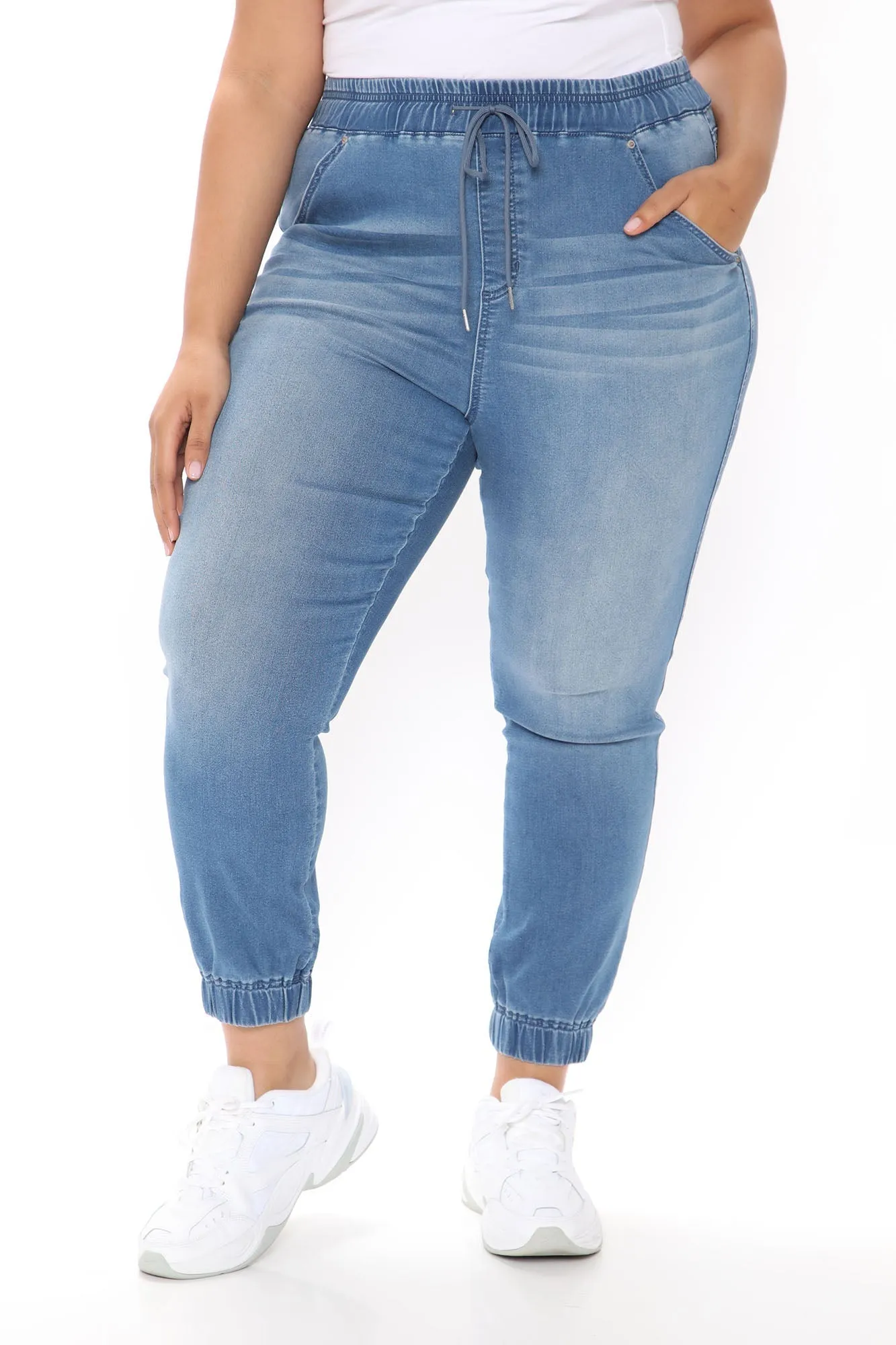 KittenAlarm - A Soft Touch Knit Denim Joggers - Light Blue Wash