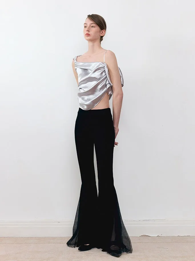Knitted Patchwork Mesh Slim Fit Stretch Flared Pants