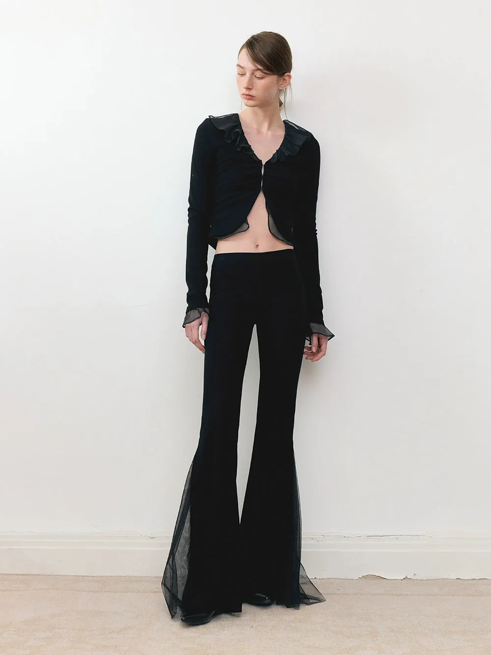 Knitted Patchwork Mesh Slim Fit Stretch Flared Pants