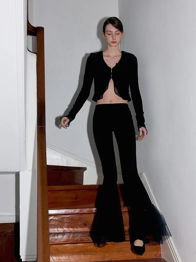 Knitted Patchwork Mesh Slim Fit Stretch Flared Pants