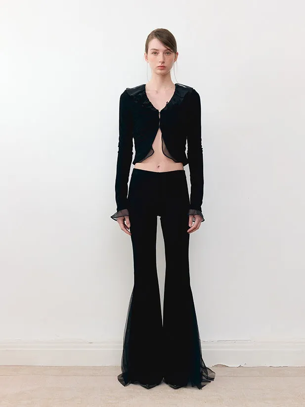 Knitted Patchwork Mesh Slim Fit Stretch Flared Pants