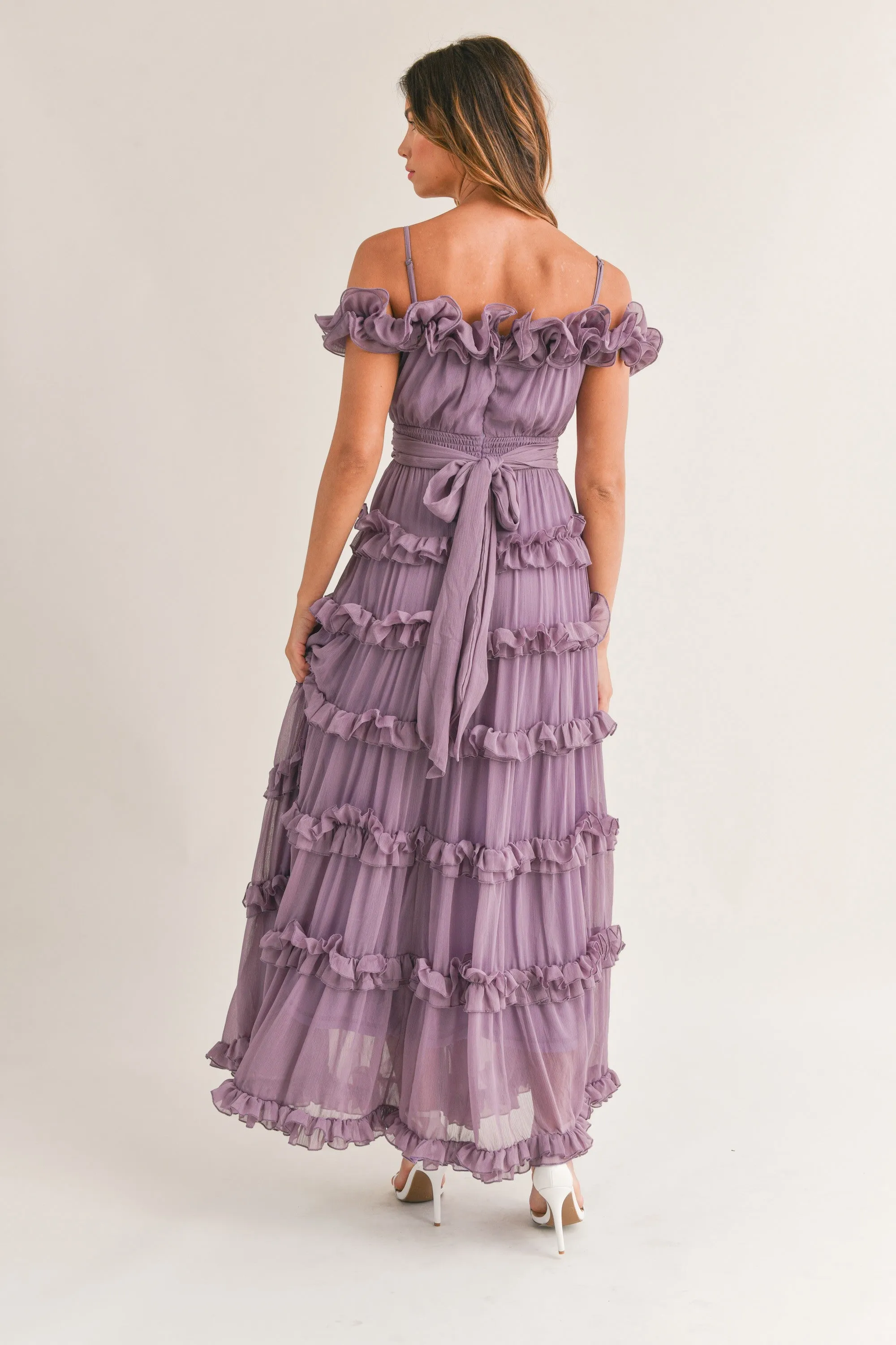 Leia Dusty Lavender Ruffled Floor Length Dress