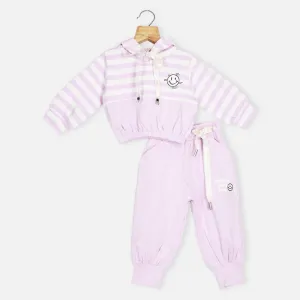 Lilac Striped Hooded Crop Top With Joggers