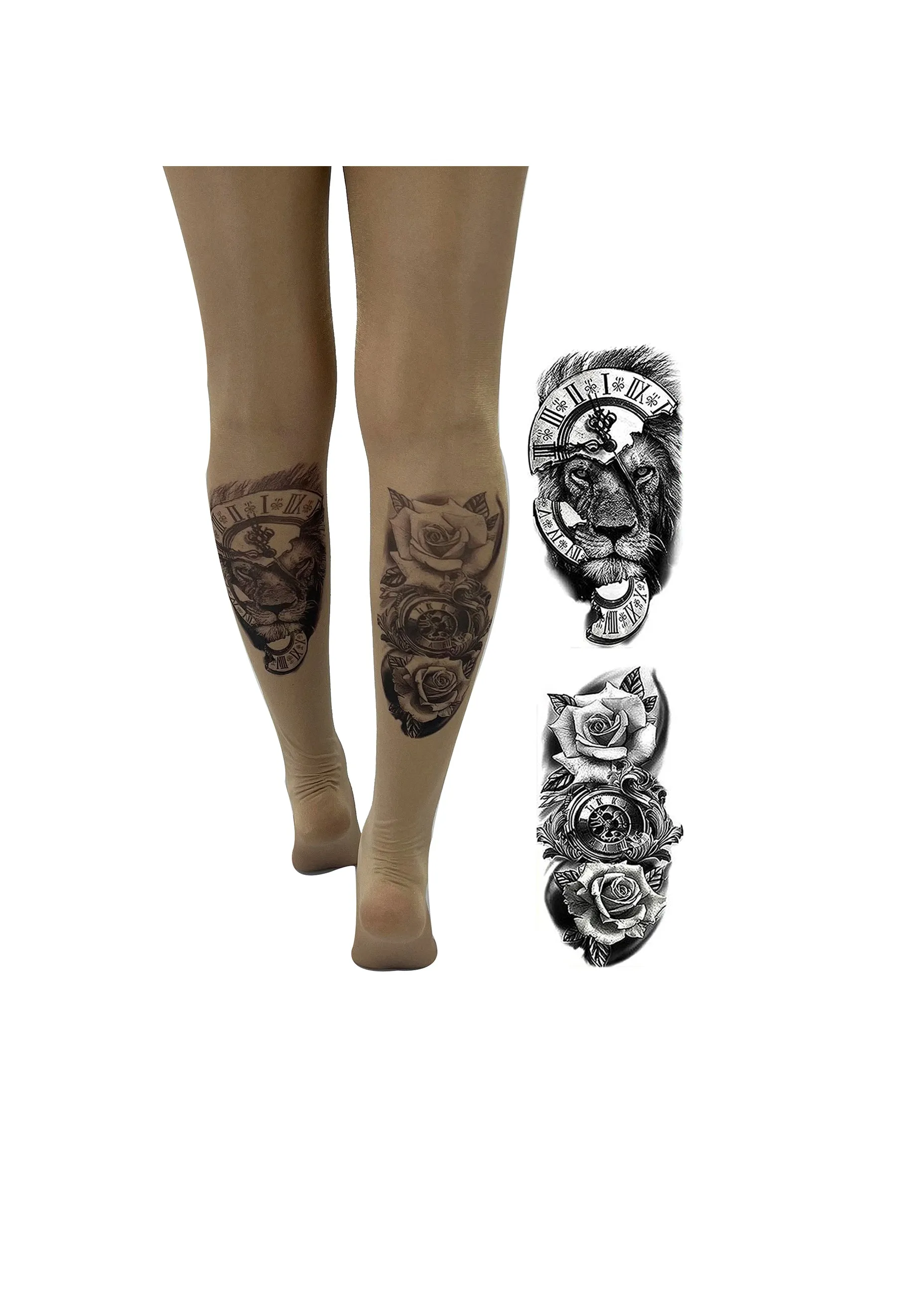 Lion & Watch Tattoo Printed Tights