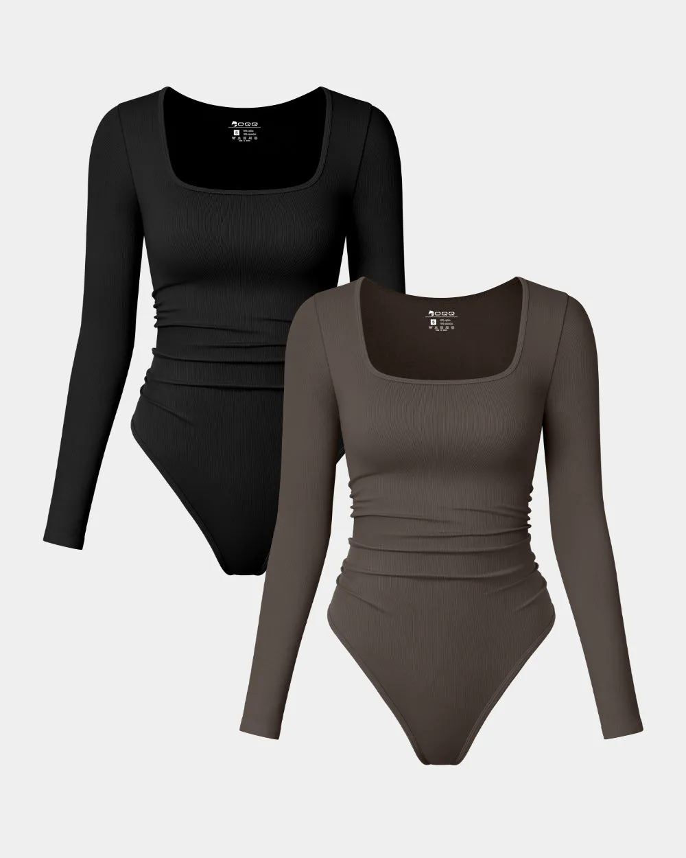Long Sleeve Square Neck Ruched Stretch Fitted Bodysuits