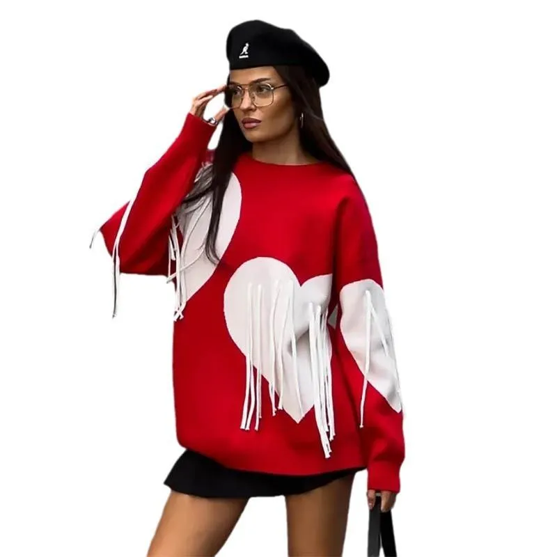 Love Pattern Round Neck Pullover Sweater