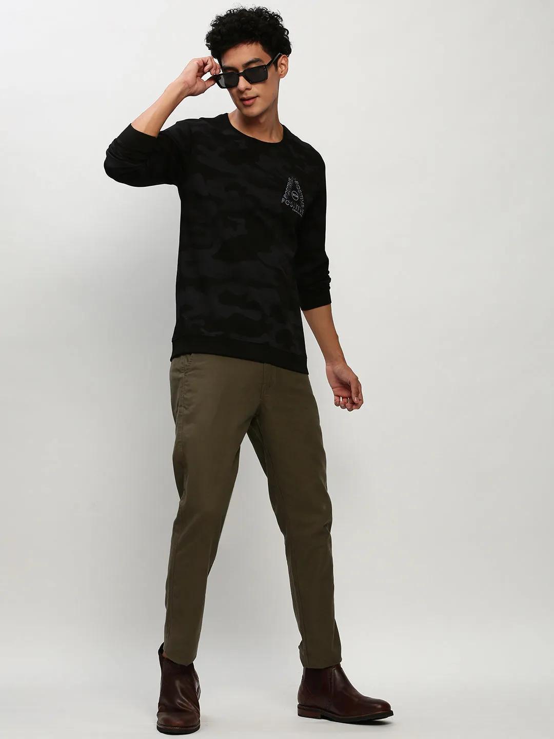 Men Black Camouflage Casual Sweatshirts